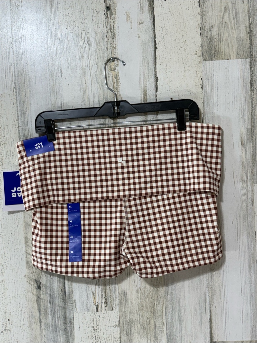 JoyLab Brown and White Gingham Low Rise Fold over Waist Shorts - Picture 5 of 9